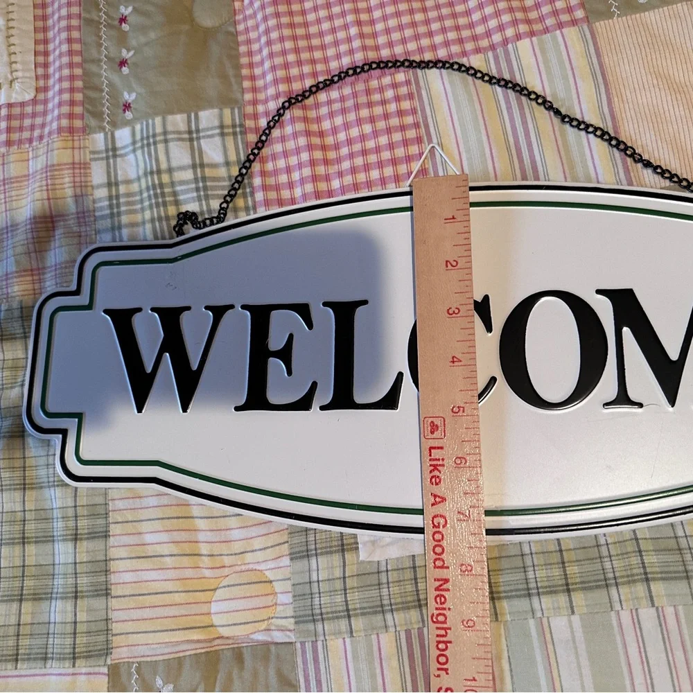 Hanging Metal Welcome‎ Sign with Black and White Design NEW